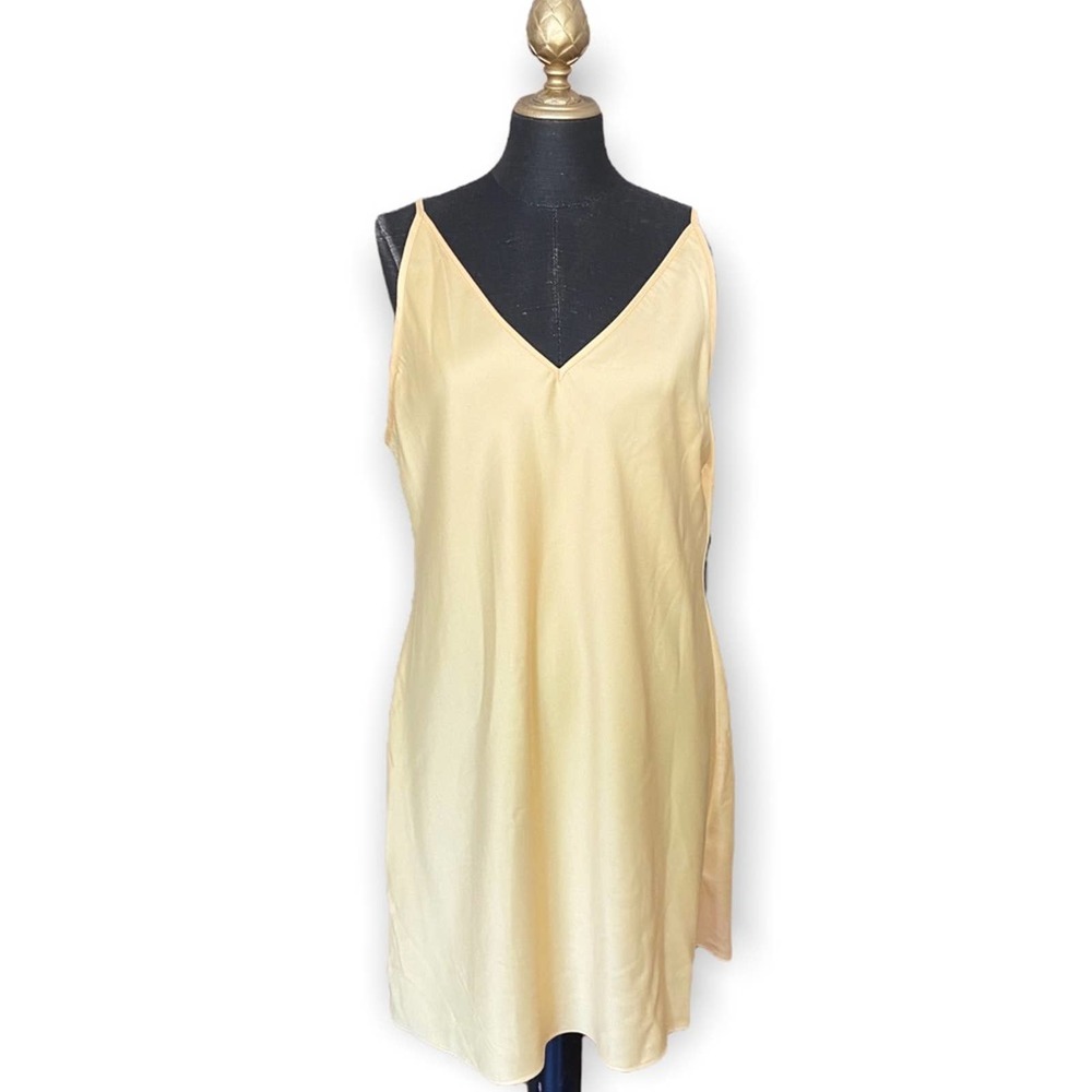Victoria’s Secret Slip Dress Lingerie Size Large Vintage 90s Yellow Satin V-Neck